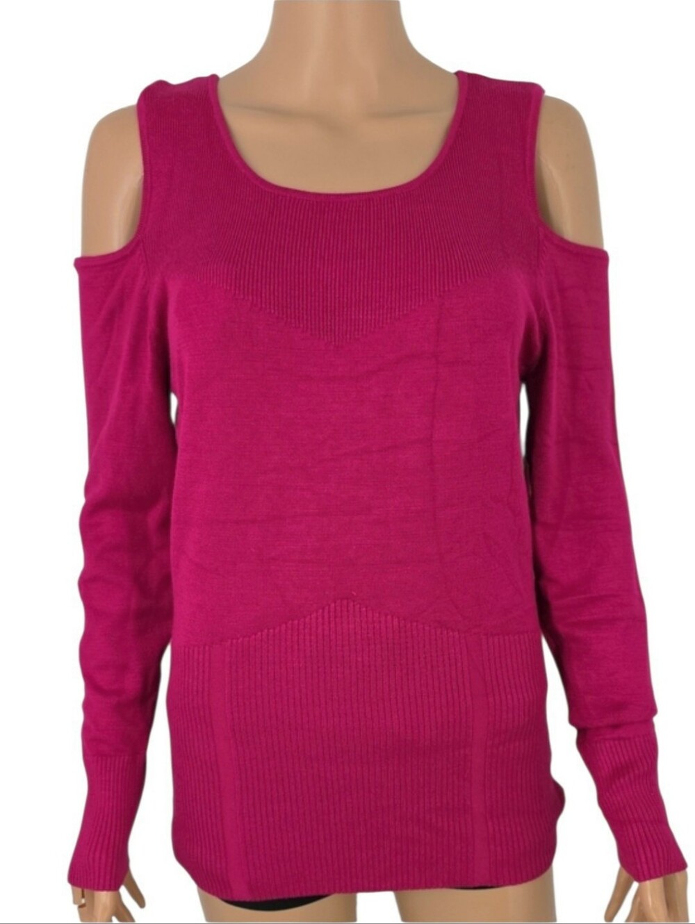 Bisou Bisou Fuchsia Cold-Shoulder Knit Sweater Size L Large NWT